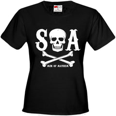 SOA Men Of Mayhem Skull and Crossbones Girl's T-Shirt (Black)