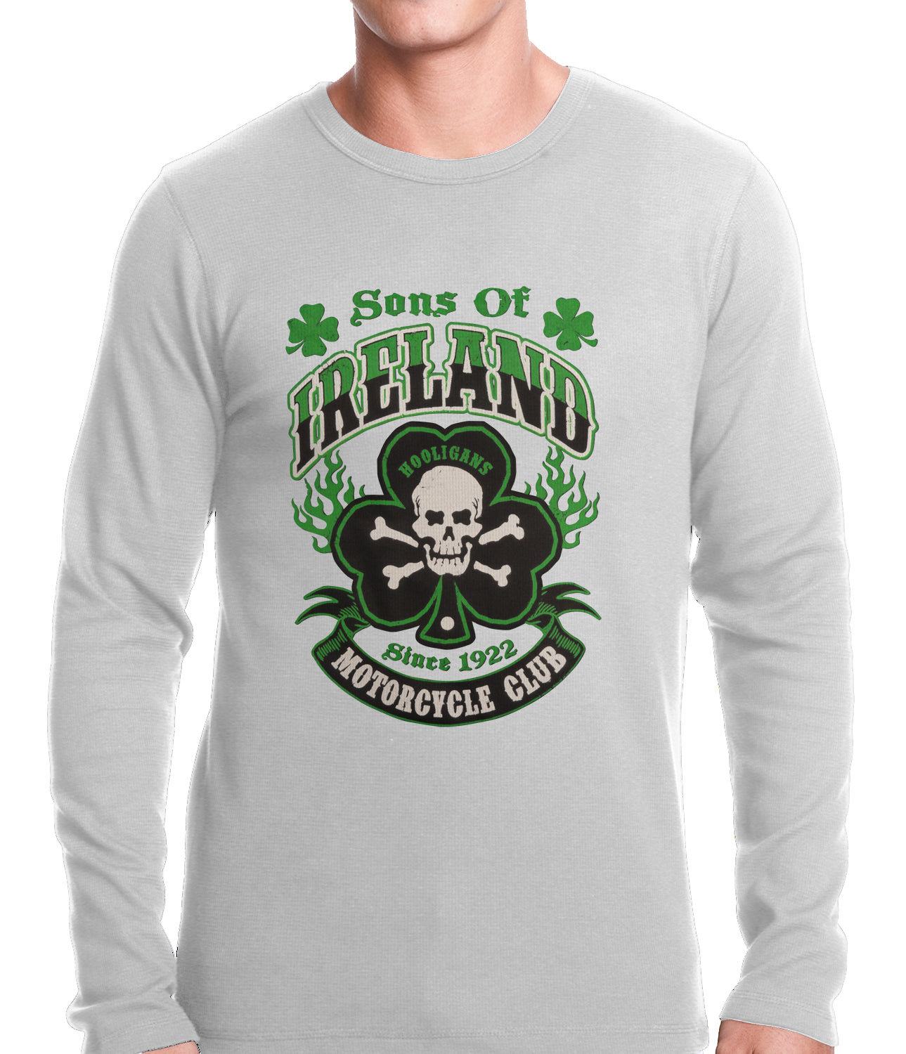 Sons of Ireland Shamrock Skull Biker Thermal Shirt