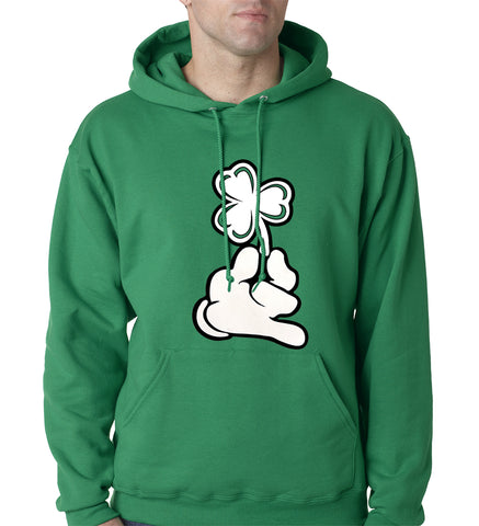 St. Patrick's Day Cartoon Hand Holding Shamrock Adult Hoodie