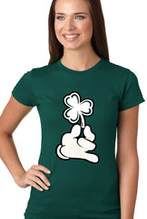 St. Patrick's Day Cartoon Hand Holding Shamrock Girls T-shirt