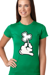 St. Patrick's Day Cartoon Hand Holding Shamrock Girls T-shirt
