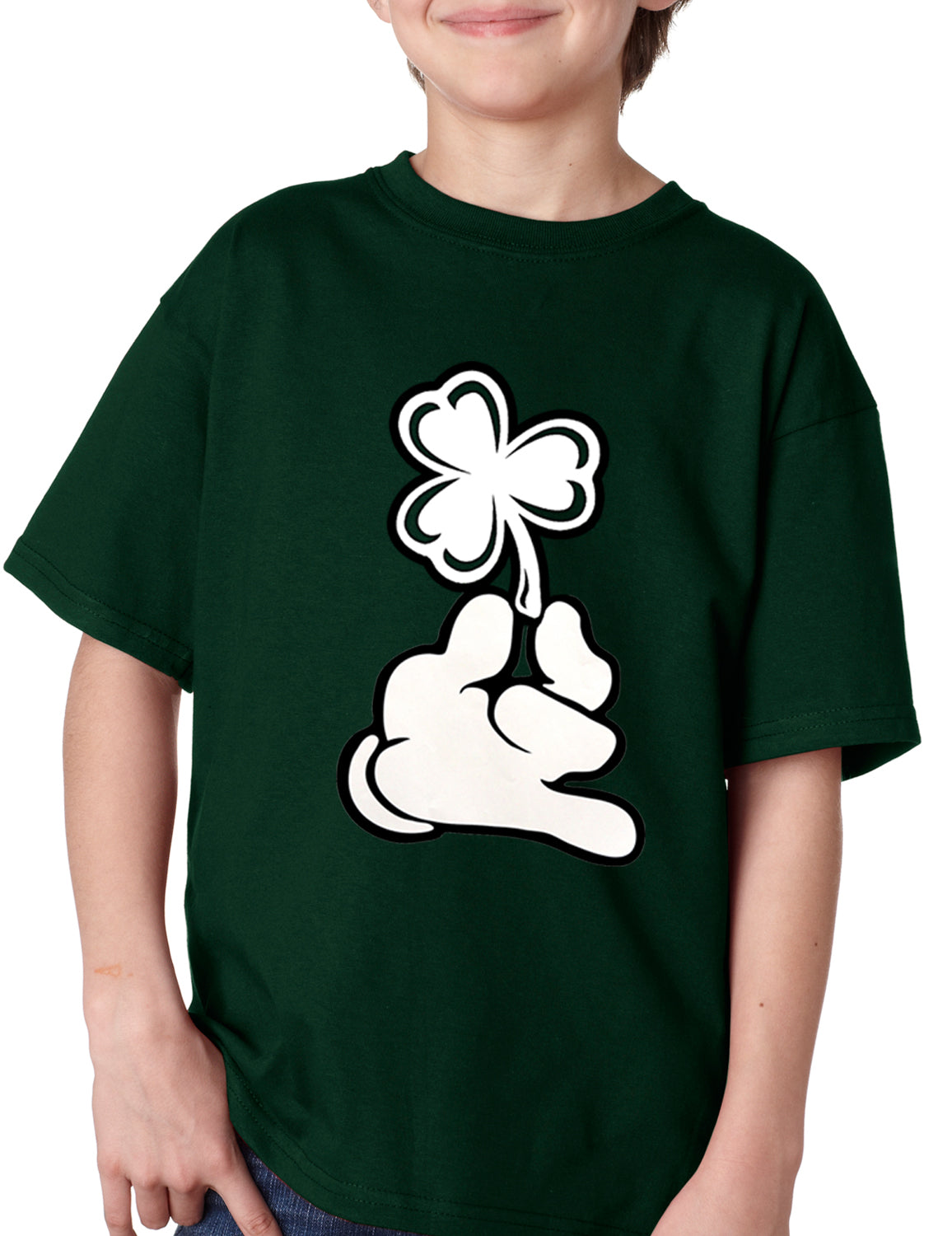 St. Patrick's Day Cartoon Hand Holding Shamrock Kids T-shirt