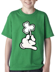 St. Patrick's Day Cartoon Hand Holding Shamrock Kids T-shirt