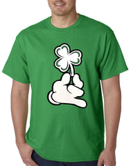 St. Patrick's Day Cartoon Hand Holding Shamrock Mens T-shirt