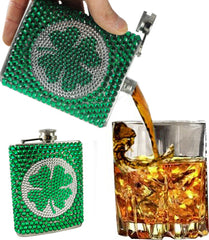 St. Patrick's Day Rhinestone Shamrock Flask (7 oz)