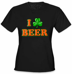 St. Patrick's Day Tees - I Love Beer Shamrock Girls T-Shirt