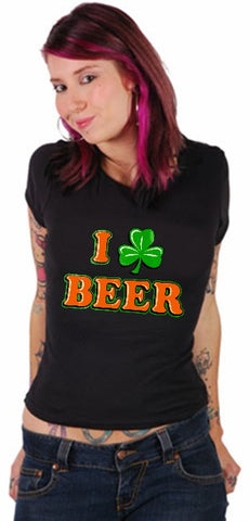 St. Patrick's Day Tees - I Love Beer Shamrock Girls T-Shirt