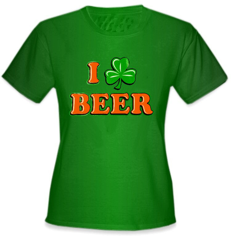 St. Patrick's Day Tees - I Love Beer Shamrock Girls T-Shirt
