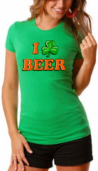 St. Patrick's Day Tees - I Love Beer Shamrock Girls T-Shirt