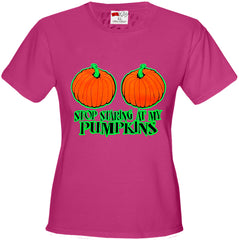 Halloween Costume T-shirts - Stop Staring At My Pumpkins Girls T-shirt