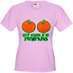 Halloween Costume T-shirts - Stop Staring At My Pumpkins Girls T-shirt