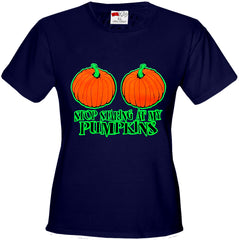 Halloween Costume T-shirts - Stop Staring At My Pumpkins Girls T-shirt