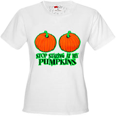 Halloween Costume T-shirts - Stop Staring At My Pumpkins Girls T-shirt