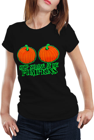 Halloween Costume T-shirts - Stop Staring At My Pumpkins Girls T-shirt