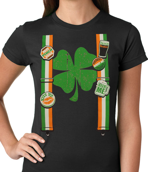 Suspenders with Shamrock Irish Costume Girls T-shirt –