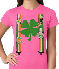 Suspenders with Shamrock Irish Costume Girls T-shirt