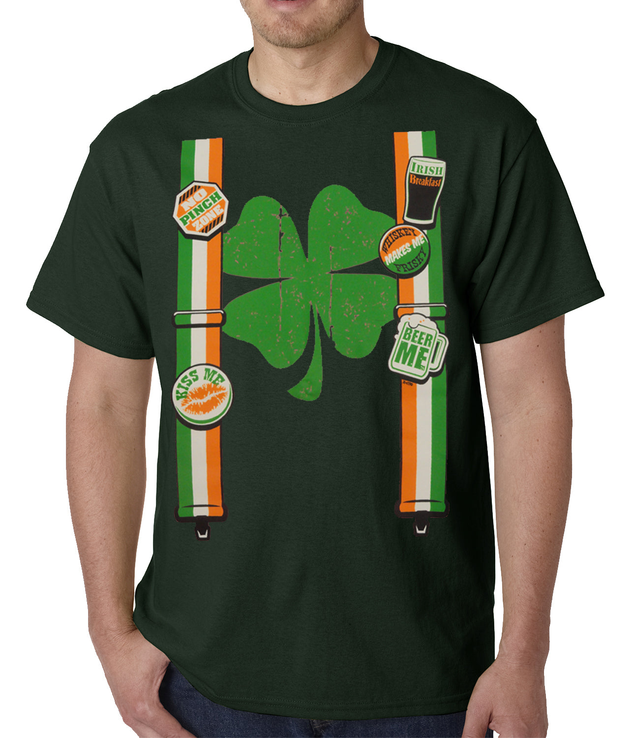 Suspenders with Shamrock Irish Costume Mens T-shirt