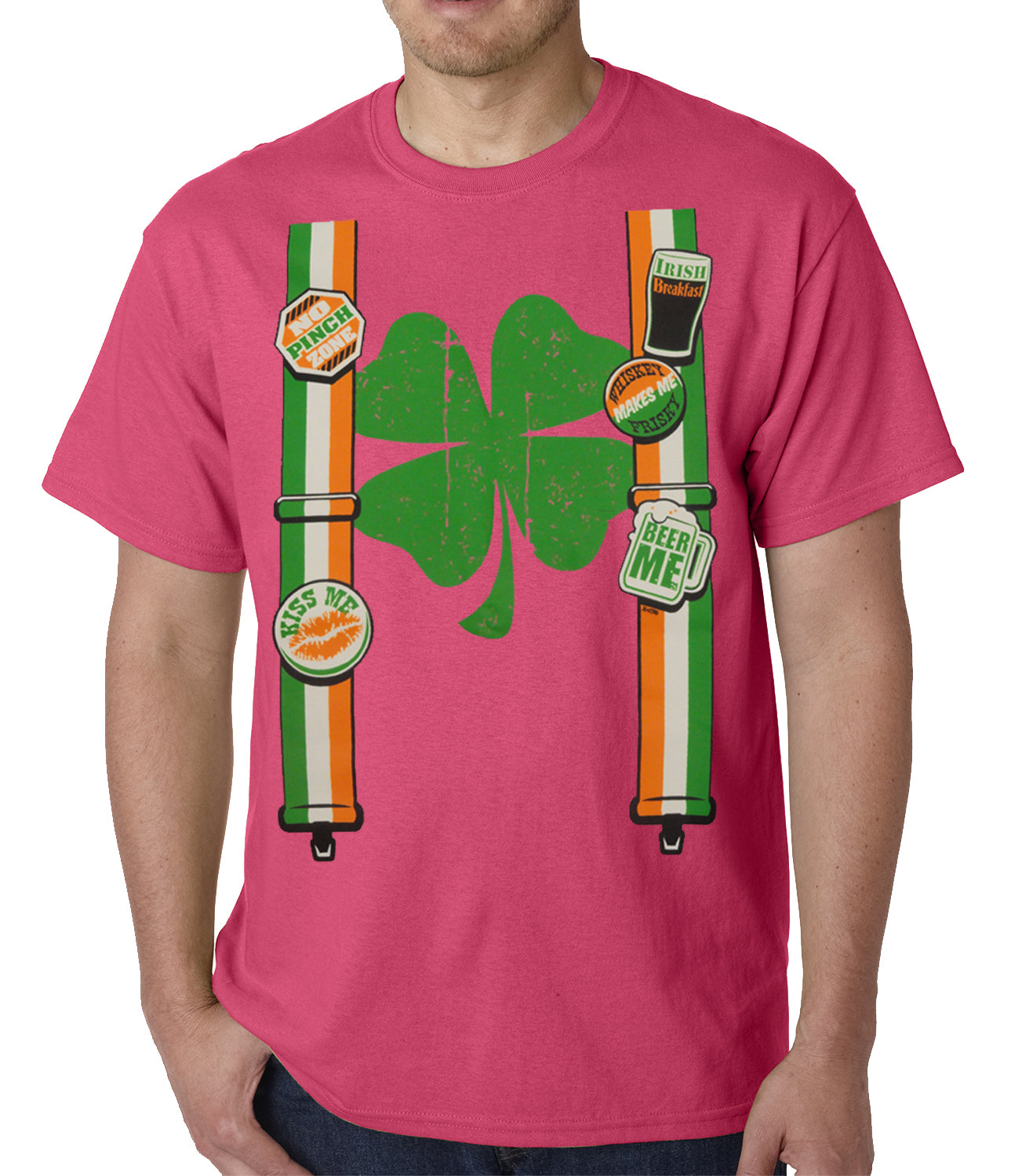 Suspenders with Shamrock Irish Costume Mens T-shirt