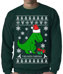 T-Rex Hates Christmas - Ugly Christmas Sweater Adult Crewneck Sweatshirt