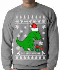 T-Rex Hates Christmas - Ugly Christmas Sweater Adult Crewneck Sweatshirt
