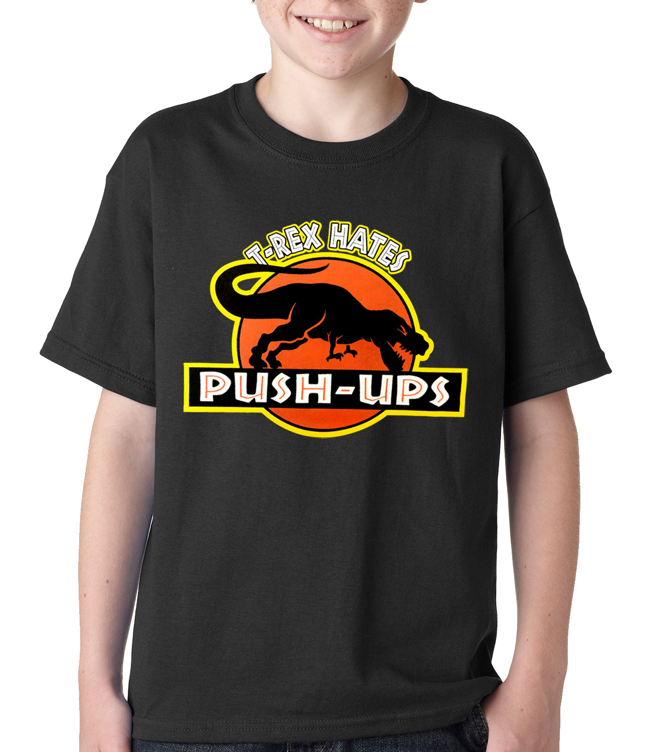 Crazy Dog Men's Funny T-Shirt: T-Rex Hates Pushups - Sarcastic Dino Novelty Tee