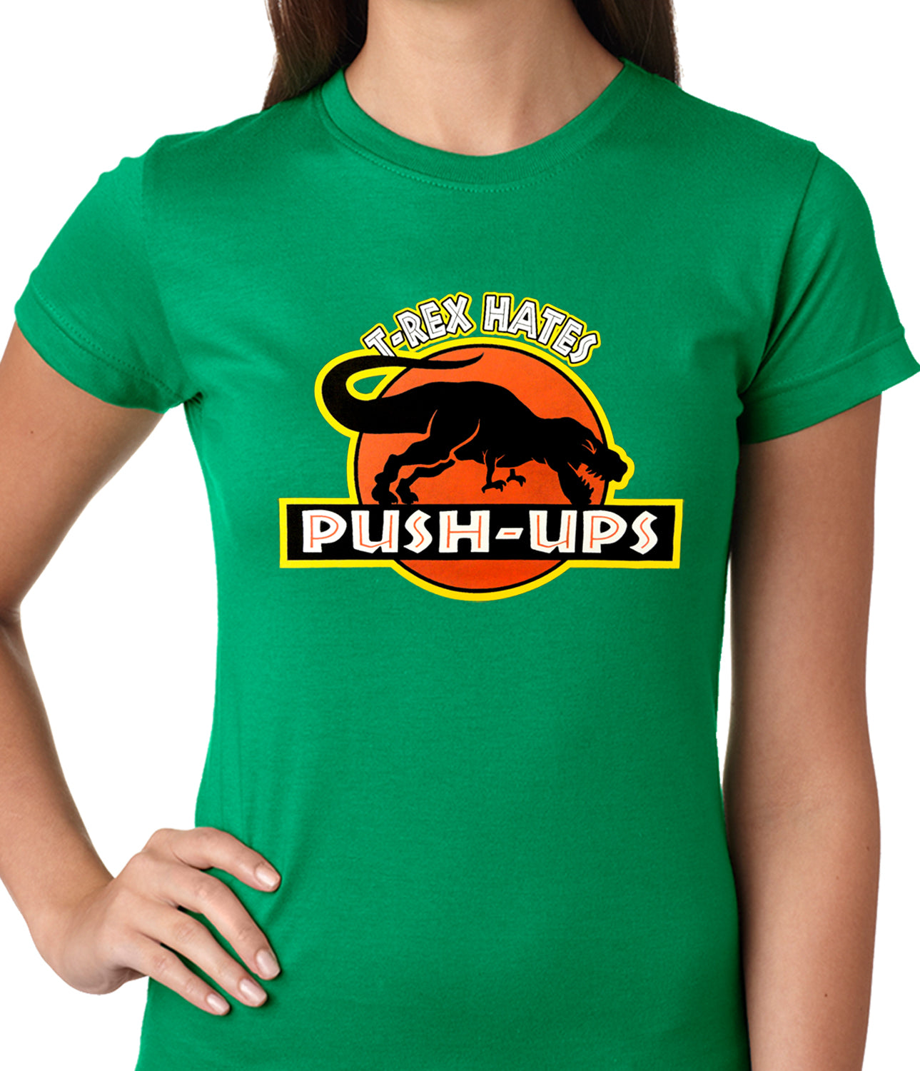 Unisex T. rex Hates Push Ups T-Shirt - Heather Green