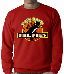 T-Rex Hates Selfies Funny Adult Crewneck