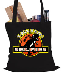 T-Rex Hates Selfies Funny Tote Bag