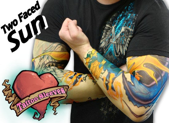 Tattoo Sleeves - Two Faced Sun Temporary Tattoo Sleeves (Pair)
