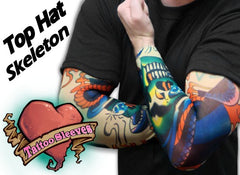 Tattoo Sleeves - Top Hat Skeleton Temporary Tattoo Sleeves (Pair)