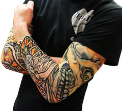 Skull And Flames Biker Fake Tattoo Sleeves (Pair)