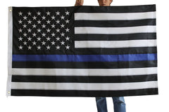 Thin Blue Line American Flag with Embroidered Stars -Police Officer Support Flag (3 x 5 Foot)