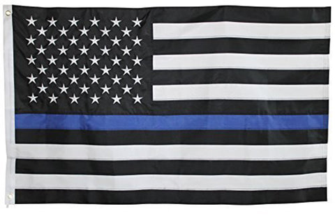 Thin Blue Line American Flag with Embroidered Stars -Police Officer Support Flag (3 x 5 Foot)