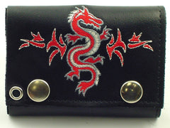 Tribal Dragon Embroidered Leather Chain Wallet