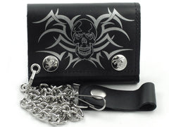 Tribal Skull Genuine Leather Chain Wallet 