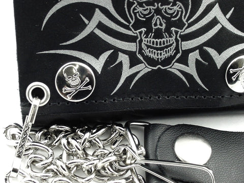 Tribal Skull Genuine Leather Chain Wallet