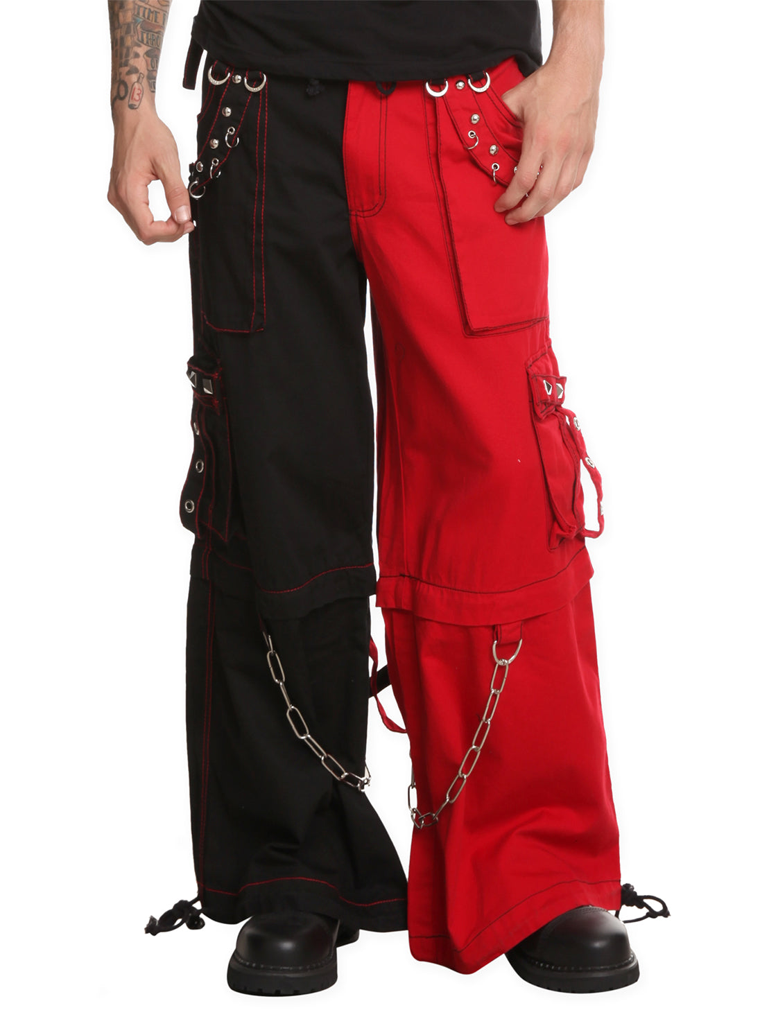 Tripp Red & Black Two Tone Split Leg Pants with Zip Off Legs to Shorts