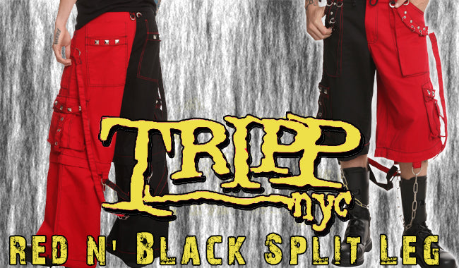 Tripp Darkstreet NYC -  Red & Black Two Tone Split Leg Pants with Zip Off Legs to Shorts