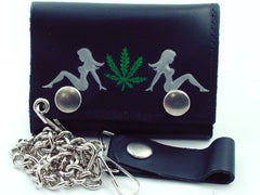 Trucker Babe Pot Leaf Genuine Leather Chain Wallet