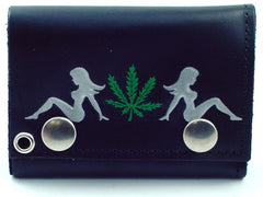 Trucker Babe Pot Leaf Genuine Leather Chain Wallet