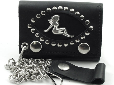 Trucker Babe Studded Premium Leather Chain Wallet