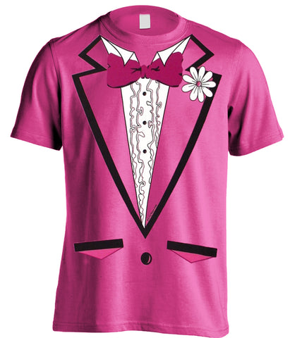 Tuxedo Shirt - Men's HOT PINK Tuxedo T-Shirt With Ruffles (Hot Pink Shirt)