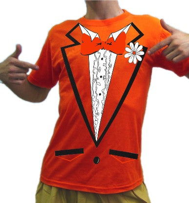 Tuxedo Shirt - Men's Orange Tuxedo T-Shirt With Ruffles