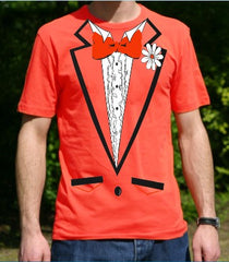 Tuxedo Shirt - Men's Orange Tuxedo T-Shirt With Ruffles