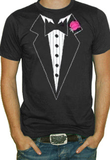 Tuxedo Shirt - Mens Black Tuxedo with Pink Flower T-Shirt