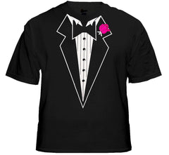 Tuxedo Shirt - Mens Black Tuxedo with Pink Flower T-Shirt