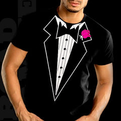 Tuxedo Shirt - Mens Black Tuxedo with Pink Flower T-Shirt