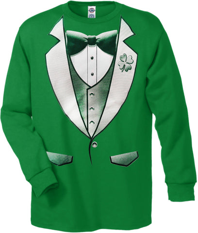 Tuxedo Shirts - 4 Leaf Clover Lapel Men's Tuxedo Long Sleeve T-Shirt