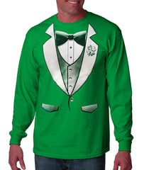 Tuxedo Shirts - 4 Leaf Clover Lapel Men's Tuxedo Long Sleeve T-Shirt