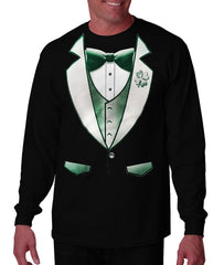 Tuxedo Shirts - 4 Leaf Clover Lapel Men's Tuxedo Long Sleeve T-Shirt